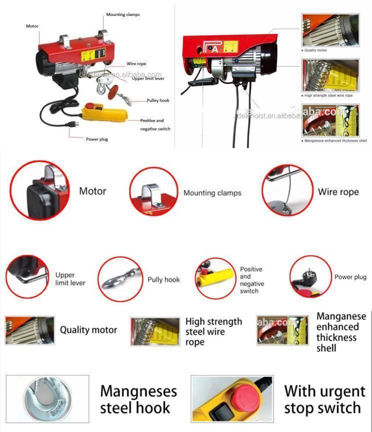 Dele Dpa1000A Electric Hoist with Wireless Remote Simplicity of Operator Small Pulley Hoists