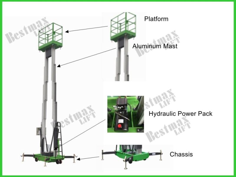Double Mast Aluminum Aerial Work Platform 10m with Motorized Handle