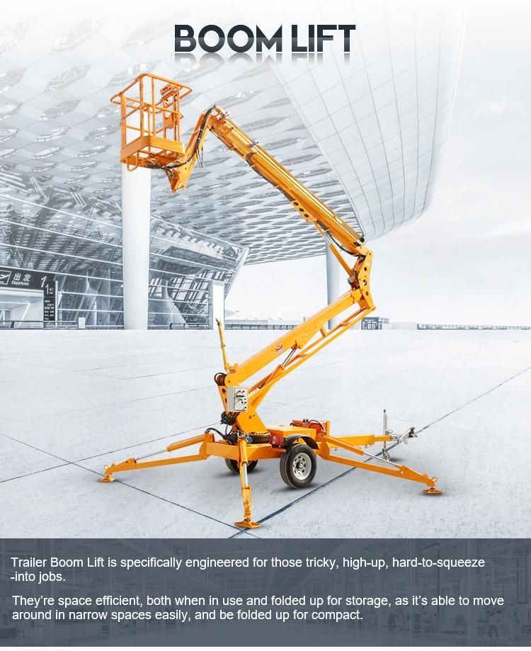 8m 10m 12m 14m16m 10m 12m 14m 18m 20m Towable Hydraulic Aerial Work Platform Telescopic Trailer Boom Man Lift Cherry Picker