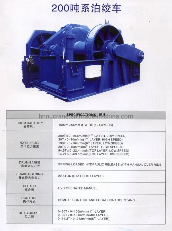 Manufacturer of 40t High Quality Electric/Hydraulic Fishing Winch