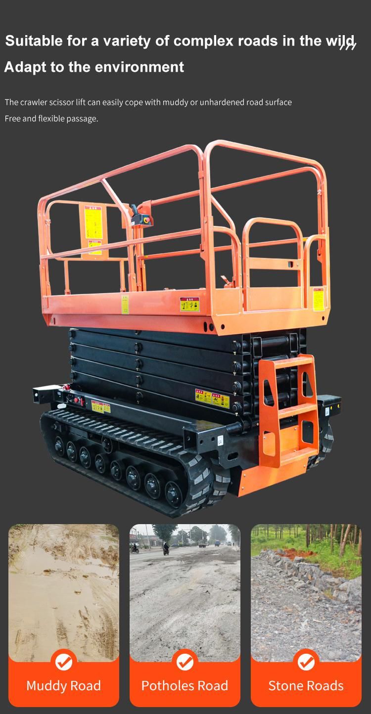 2021 New Design CE ISO 450kg 6m Hydraulic Self Propelled Moving Mini Tracked Crawler Electric Scissor Lift for Sale Rental