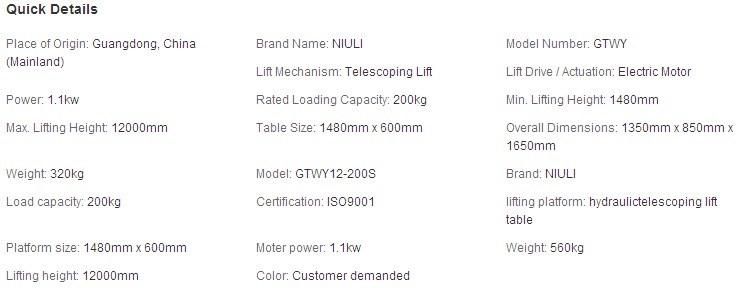 Aluminium Alloy Aerial Lift Platform