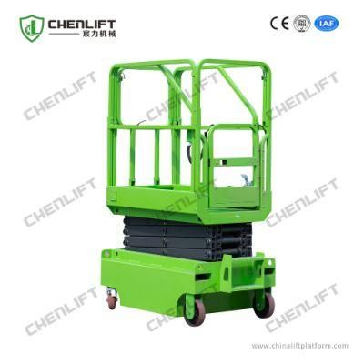 3m Blue Mini Manual Pushing Mobile Scissor Lift 240kg Loading Capacity