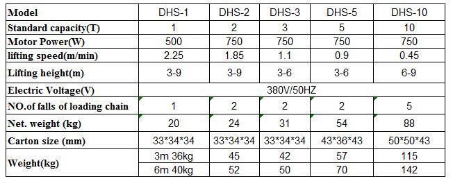 Dhs Type 1ton Electric Winch Electric Endless Chain Hoist with Hook 380V