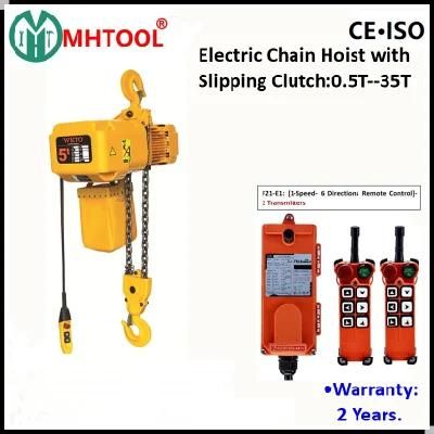 Hot Sale! ! ! Wkto 3t Electric Chain Hoist with Hook with Slipping Clutch for Crane by CE Approval