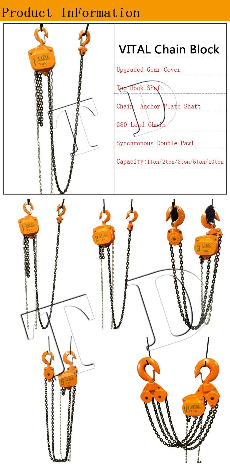 Vital 1ton 2ton 3ton Manual High Quality Lifting Chain Pulley Block Lever Hoist