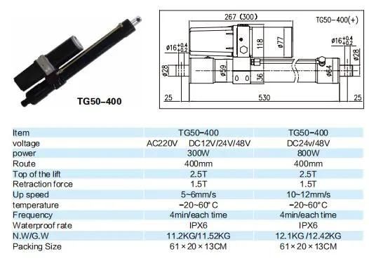 Tg50-200 Type Lifting Platform Push Rod Lifting Device DC Hydraulic Push Rod Micro
