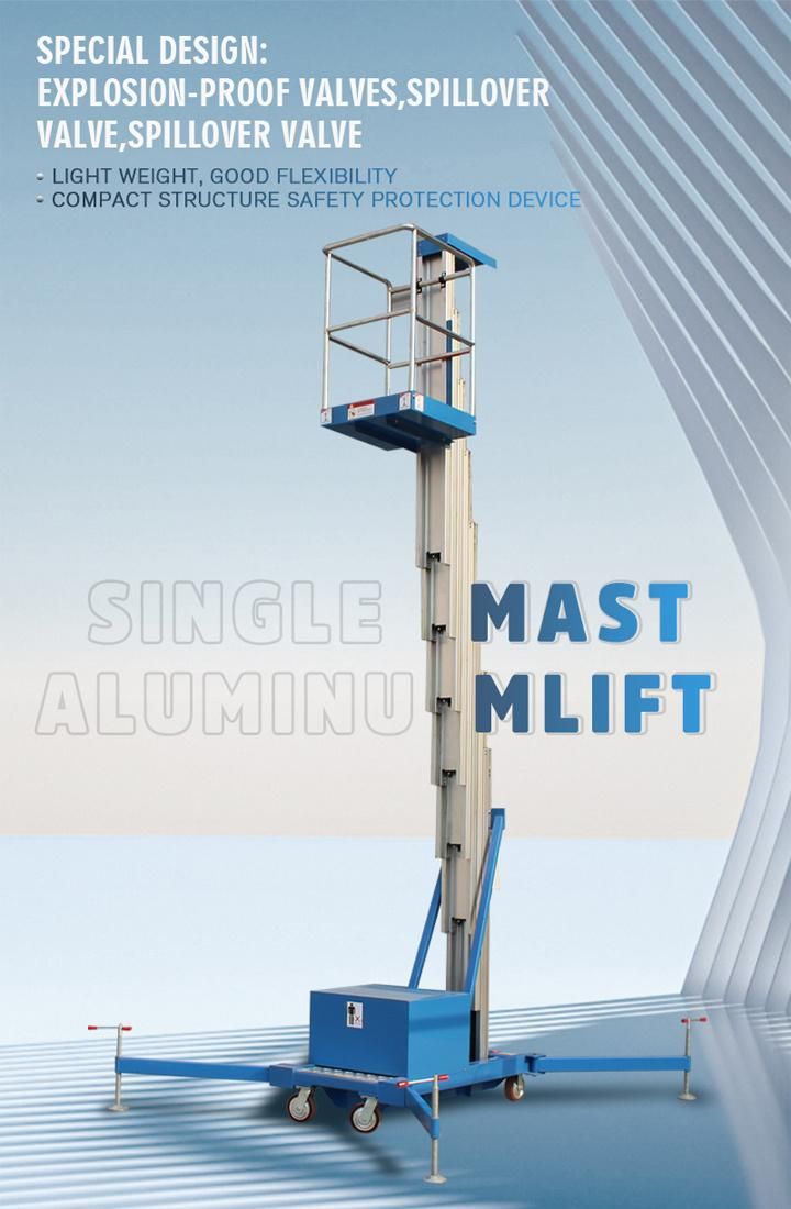 Aluminum Mobile Hydraulic Electric Person Lift Ladder Mast Lift with Wheel