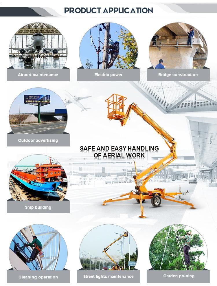 10m-22m Hydraulic Tow Behind/Towable/Trailer Mounted Telescopic/Articulating Electric Boom Man Lift Cherry Picker Lift Spider Aerial Work Platform Lift