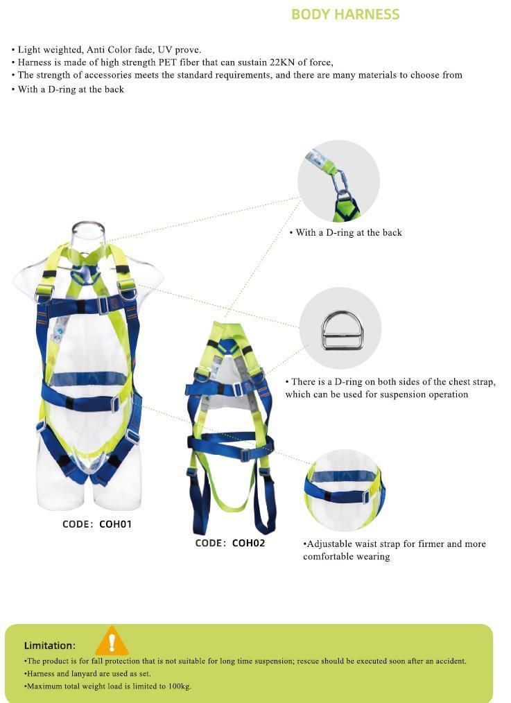 Buy Waist Safety Restraint Harness Belt Fall Protection Safety Full Body Harness with CE Certificate Descendants