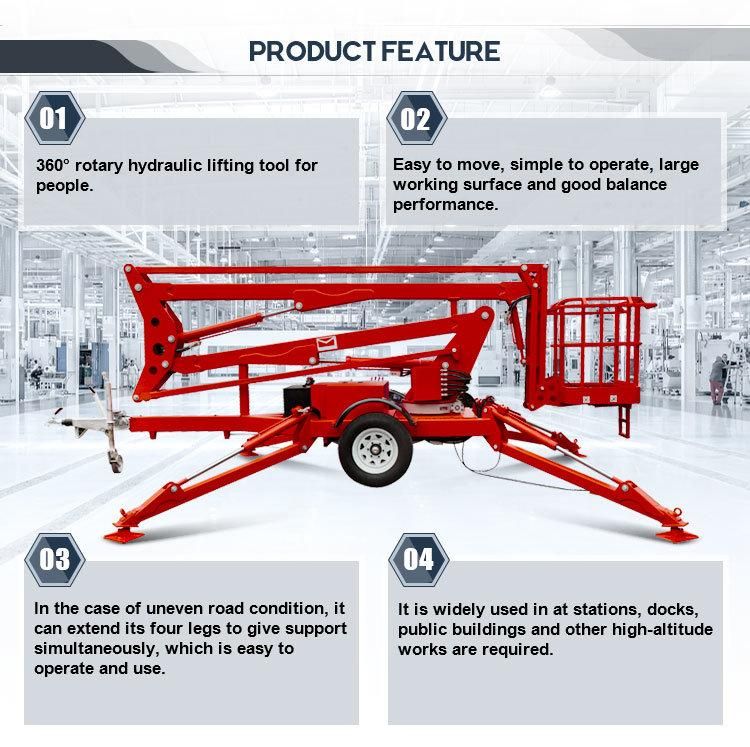 Morn 12m Ce/ISO Hydraulic Trailer Mounted High Boom Electric Man Lift