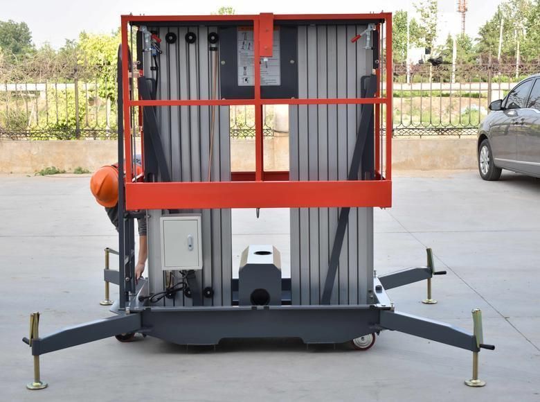 Economic Safe Double Mast Hydraulic Drive Aluminum Lift with Outriggers