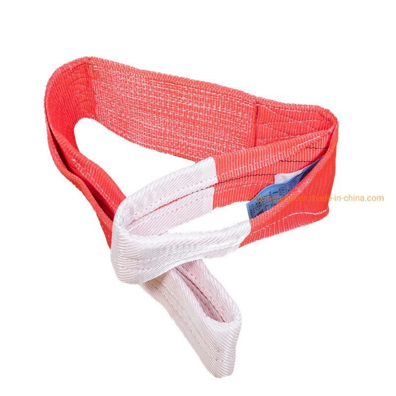 1, 000 Kg 2t 10 Ton Single Ply Safety Factor 7: 1 Flat Polyester Fabric Soft Textiles Webbing Lifting Slings Double Eyes Lift Sling Belt for Heavy Duty