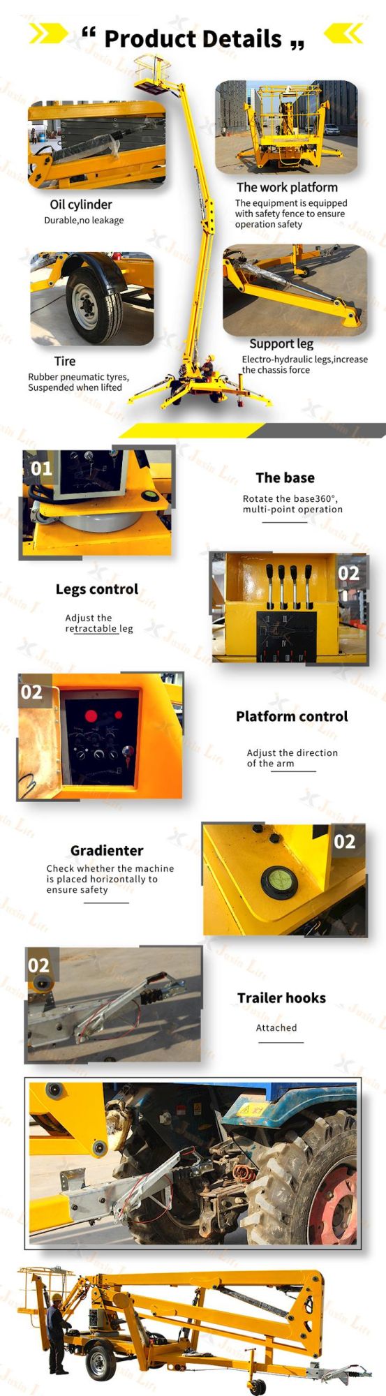 10m-18m Hydraulic Tow Behind Boom Man Lift Cherry Picker Lift Spider Aerial Work Platform Lift