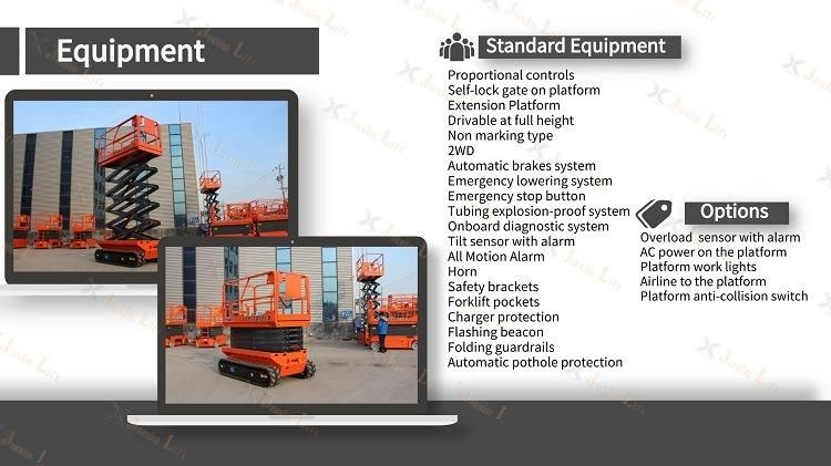 En280 Approved 6m 8m 10m 12m Crawler Self Propelled Automatic Aerial Work Vertical Platform Scissor Lifts on Rough Terrian