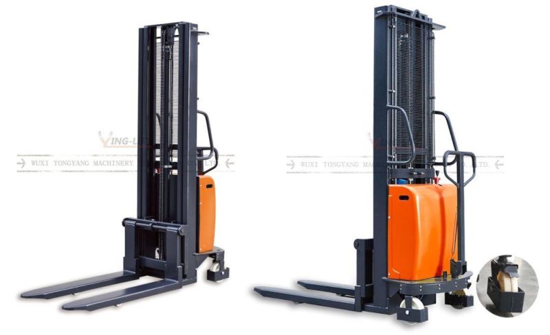 Heavy Duty Semi-Electric Hydraulic Forklift Stacker with Adjustable Forks