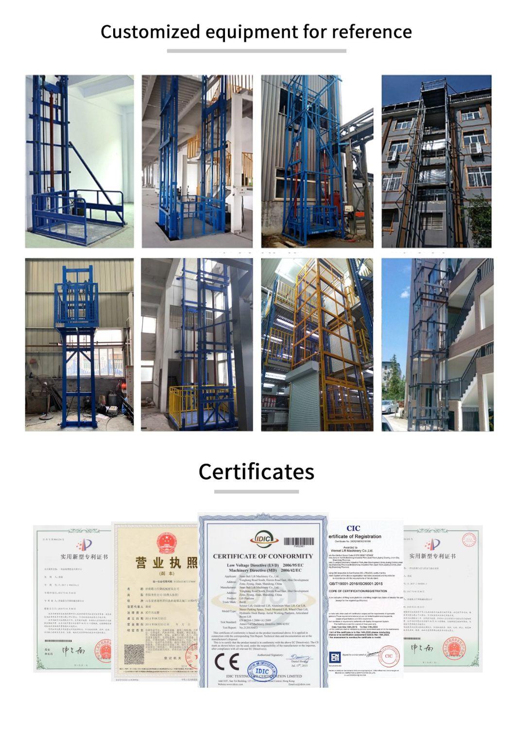 Hydraulic Goods Lift and Cargo Elevators with Guide Rail Capacity 300kg to 5000kg Warehouse Platform