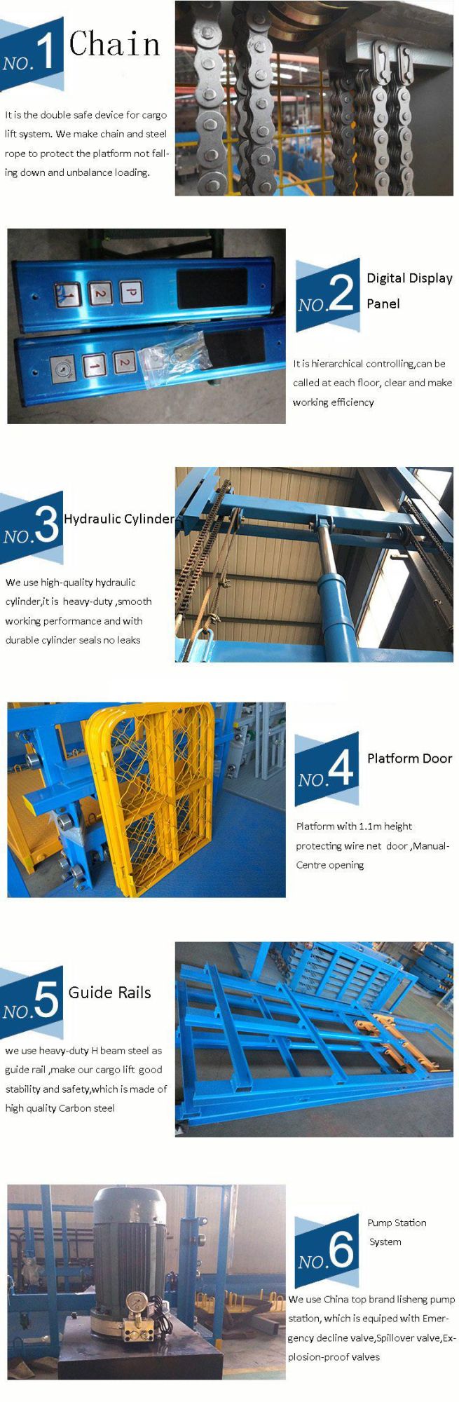 2018 Hot Sale Brand Warehouse Use Hydraulic Guide Rail Cargo Lift Warehouse Cargo Lift