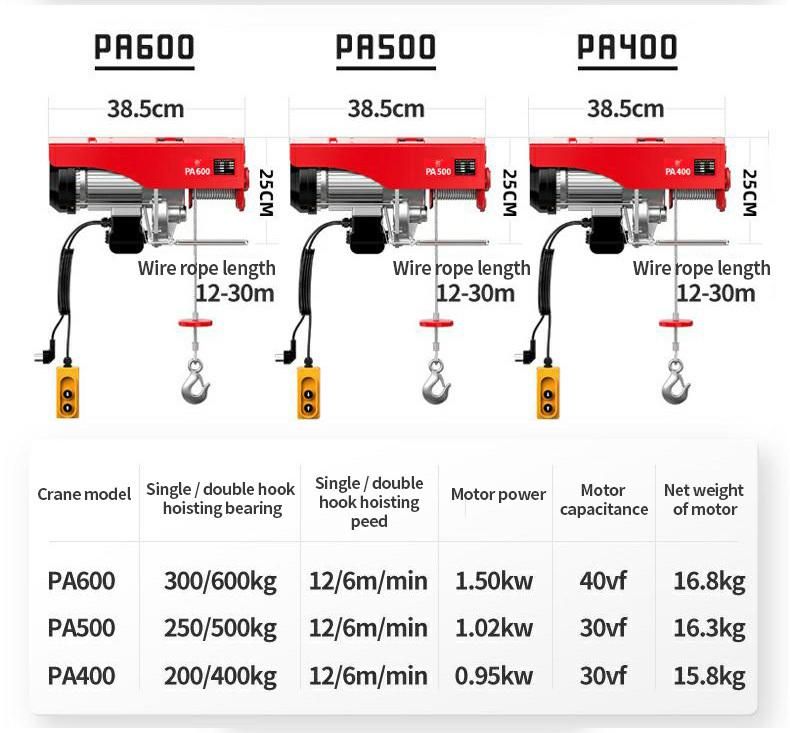 250/500kg Small Electric Hoist with Voltage 220V