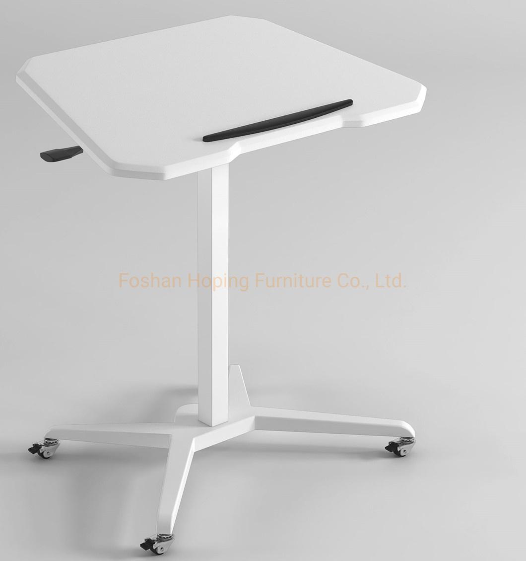 Small Table for Living Room Manual Patented Screw Rod Movable Lifting Side Table with 30 Angled Wooden Table Top Office Furniture