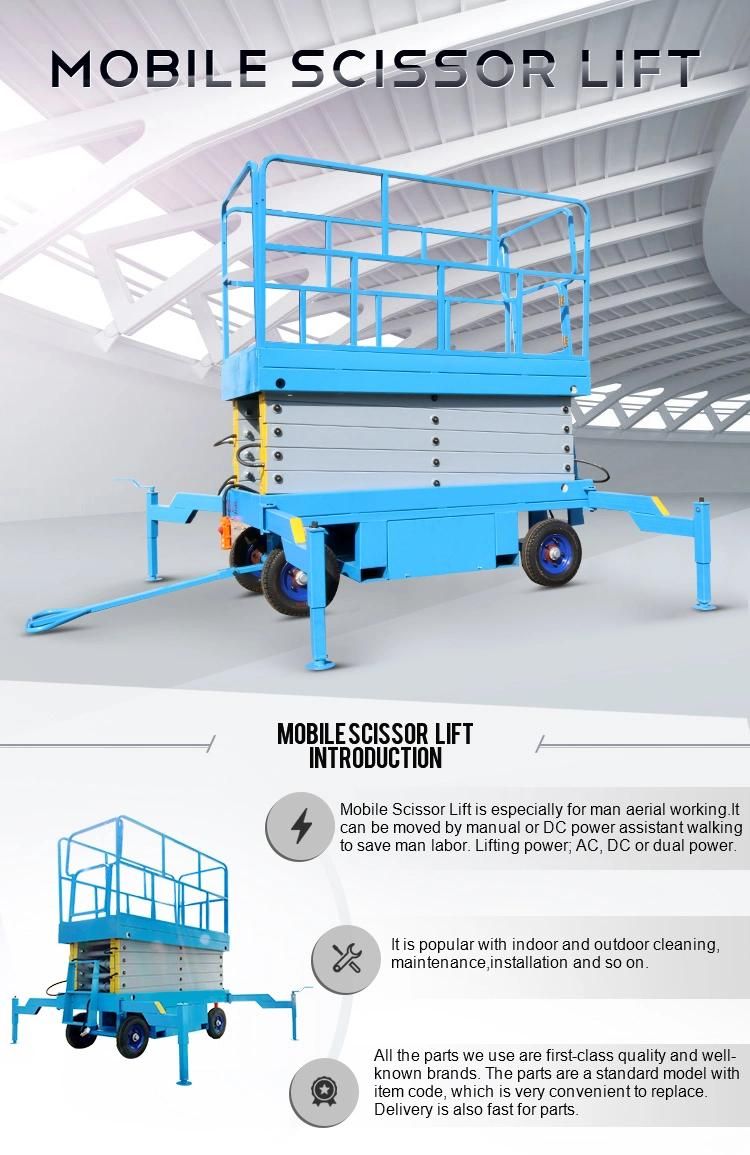 6m 8m 9m 10m 12m 14m 16m 18m Mobile Hydraulic Scissor Man Lifting Platform Lift with Battery for Sale