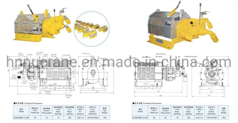 5t/50kn Ship Hatch Cover Air Winch, Pneumatic Winch for Pulling and Lifting