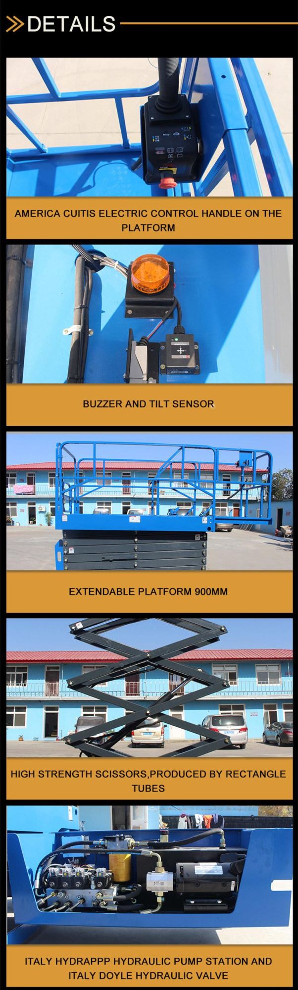 Custom Platform Hydraulic Self Propelled Height Extend Size 0.9m Mobile Cargo Lifting Equipment Scissor Lift Electric Hydraulic
