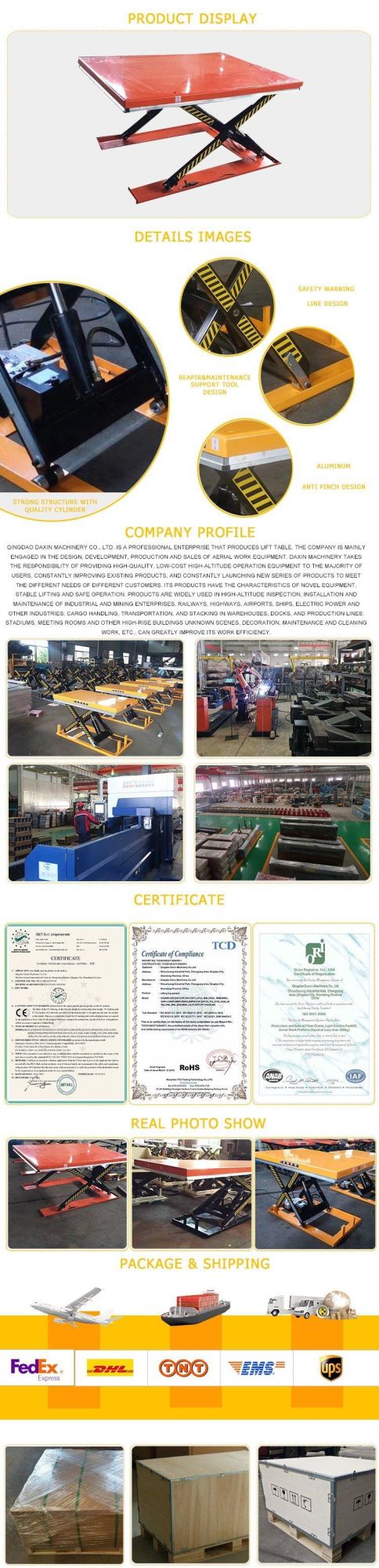 Durable Low Profile Cargo Loading Scissor Lift Table for Factory