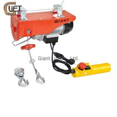 100-990kgs Mini Electric Hoist Wire Rope Hoist Optional Electric Trolley with Single/Double Hook (HGS)