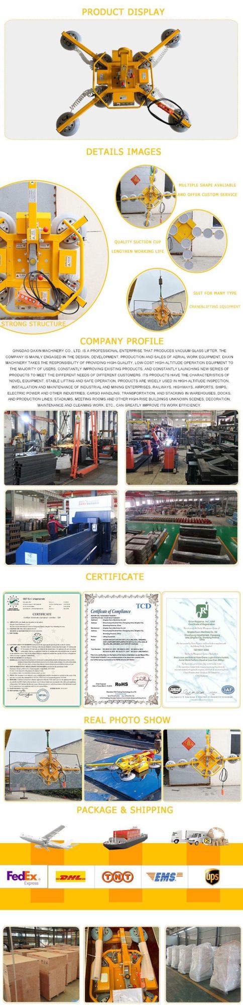 CE Battery Pneumatic Vacuum Lift Suction Cups Glass Lifter for Glass Workshop