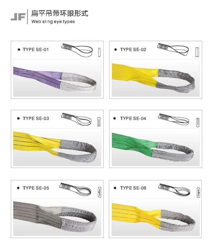 Type Eye and Eye Sling Belt Polyester Web Sling Working Load 1t~12t Safety Factor 6: 1 7: 1 8: 1