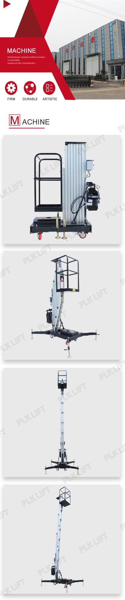 Standard 6m 8m 9m 10m Hydraulic Aerial Mast Lift Platform Man Lift