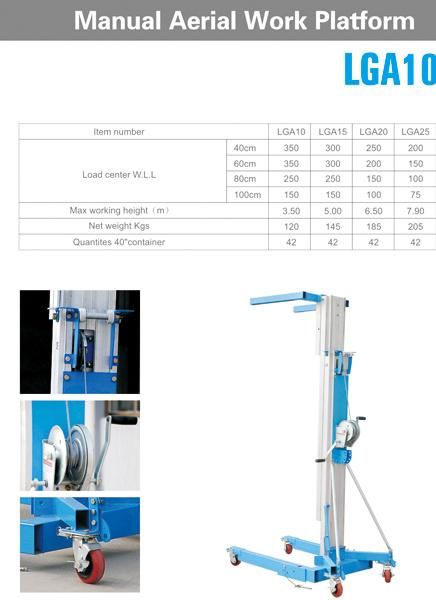 Aluminium Alloy Man Lift Manual Aerial Work Platform with Working Height: 3.5m, 5m, 6.5m, 7.9m