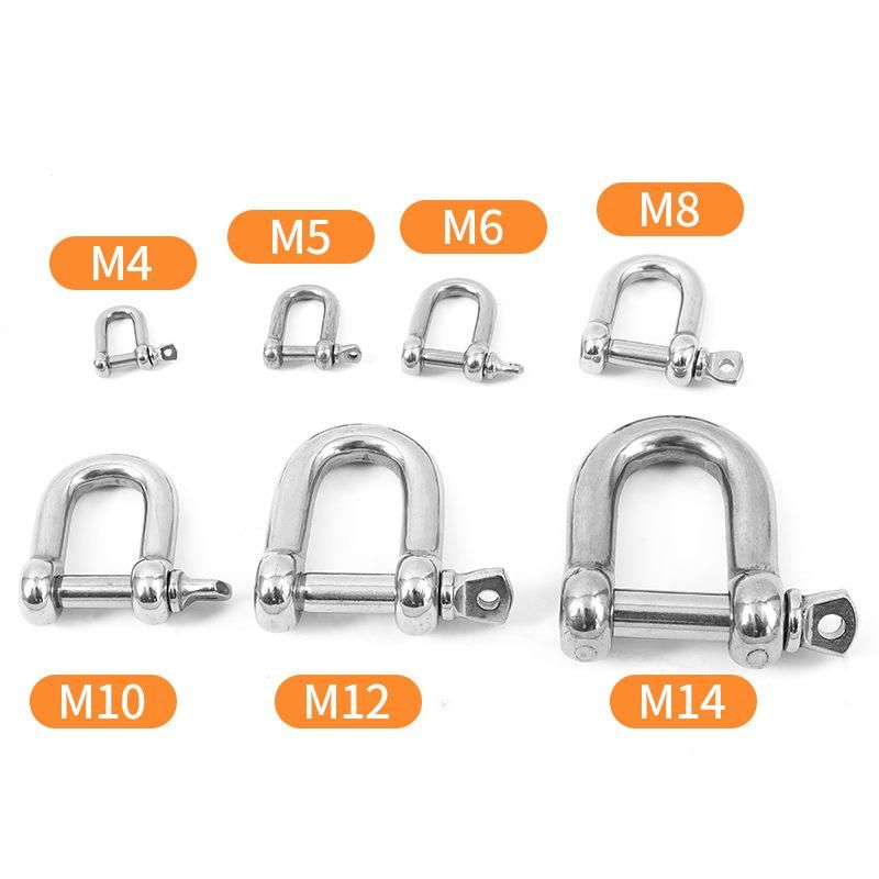 D-Shaped Shackle U-Shaped Shackle 304 Stainless Steel Bow-Shaped Horseshoe Buckle Lifting Ring Lifting Tool Shackle Connection