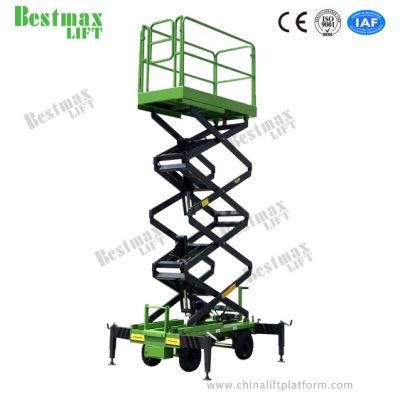 Four Wheels Manual Pushing Scissor Lift with 9m Platform Height and 1000kg Loading Capacity