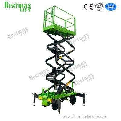 Four Wheels Manual Pushing Scissor Lift with 12m Platform Height and 1000kg Loading Capacity