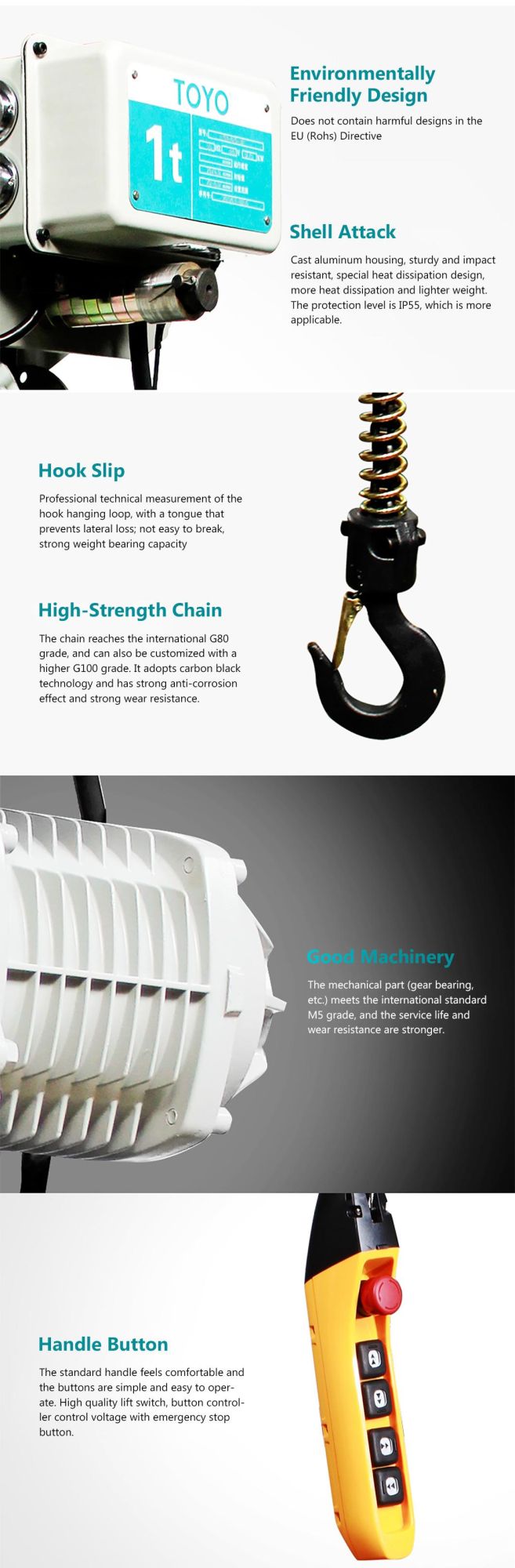 China Factory High Quality 1t 2t 3t 5t 10t 3 Phases 380V Portable Crane Electric Chain Hoist