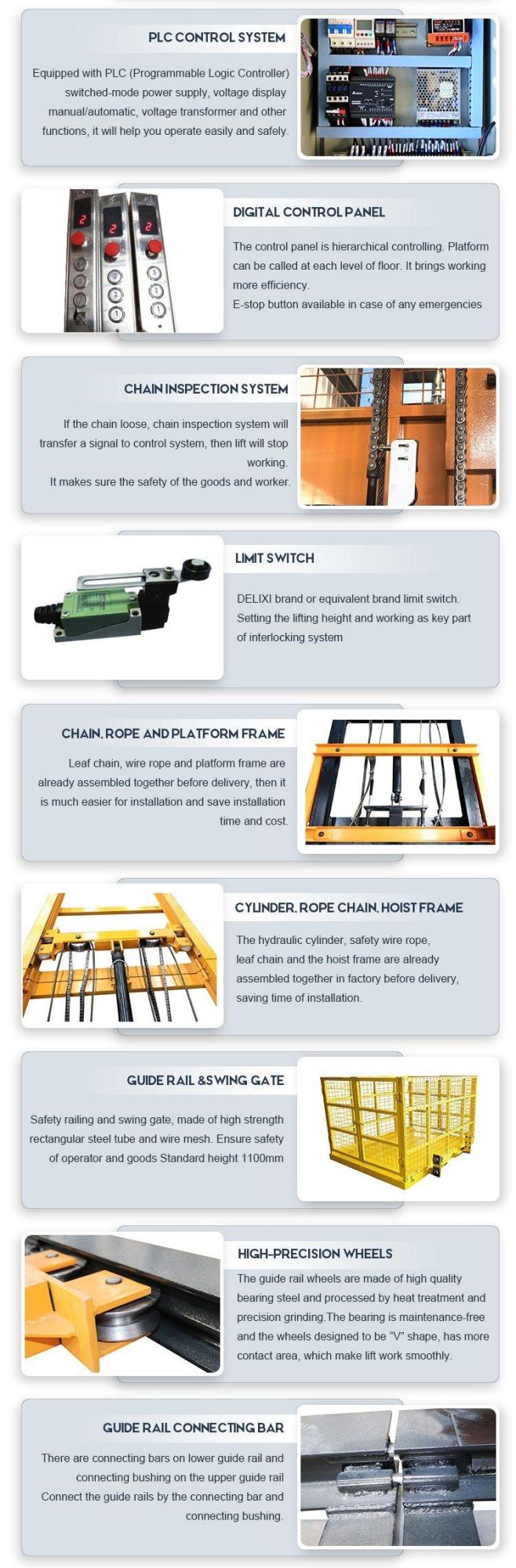 Morn Fixed Warehouse Cargo Vertical Post Elevator Lift Lifting Materials and Goods