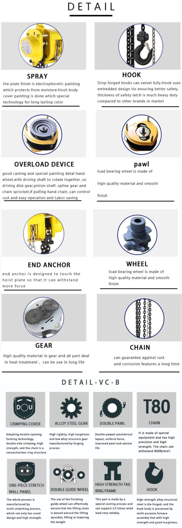 Vc-B 1 Ton Triple Spur Geared Chain Pulley Block