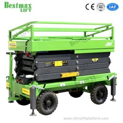 Four Wheels Manual Pushing Scissor Lift with 12m Platform Height and 500kg Loading Capacity