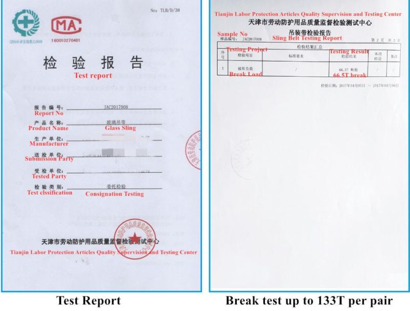 Swiss Ribbon Made Glass Lifting Sling with Anti-Cutting Layer and Steel Base Safety Belt