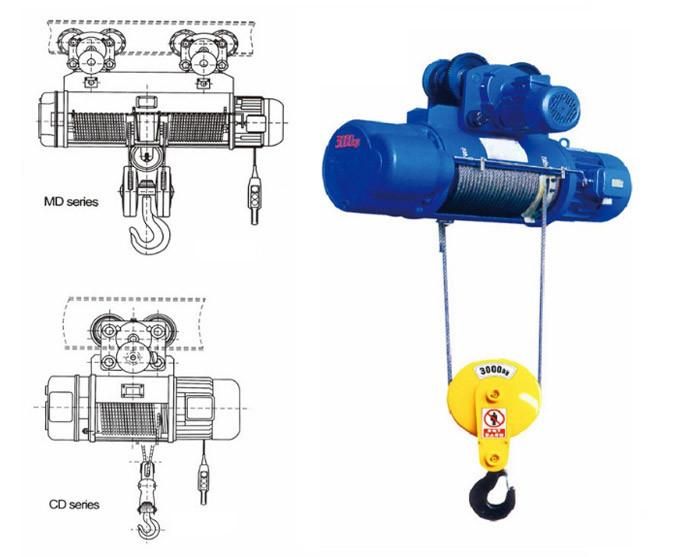 Hot Sale Electric 1t 2t 5t 10t 16t 20t CD Model Wire Rope Hoist