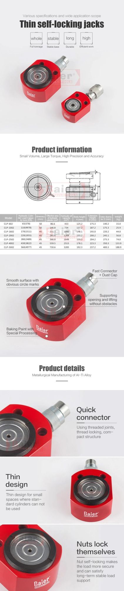 High Performance Self-Locking Cylinder Hydraulic Cylinder Jack Clp