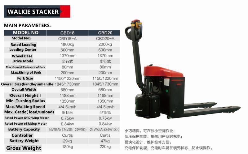 Vision Good Quality 1500kg Electric Stacker /Staker /1.5ton Mini Electric Pallet Truck /Forklift