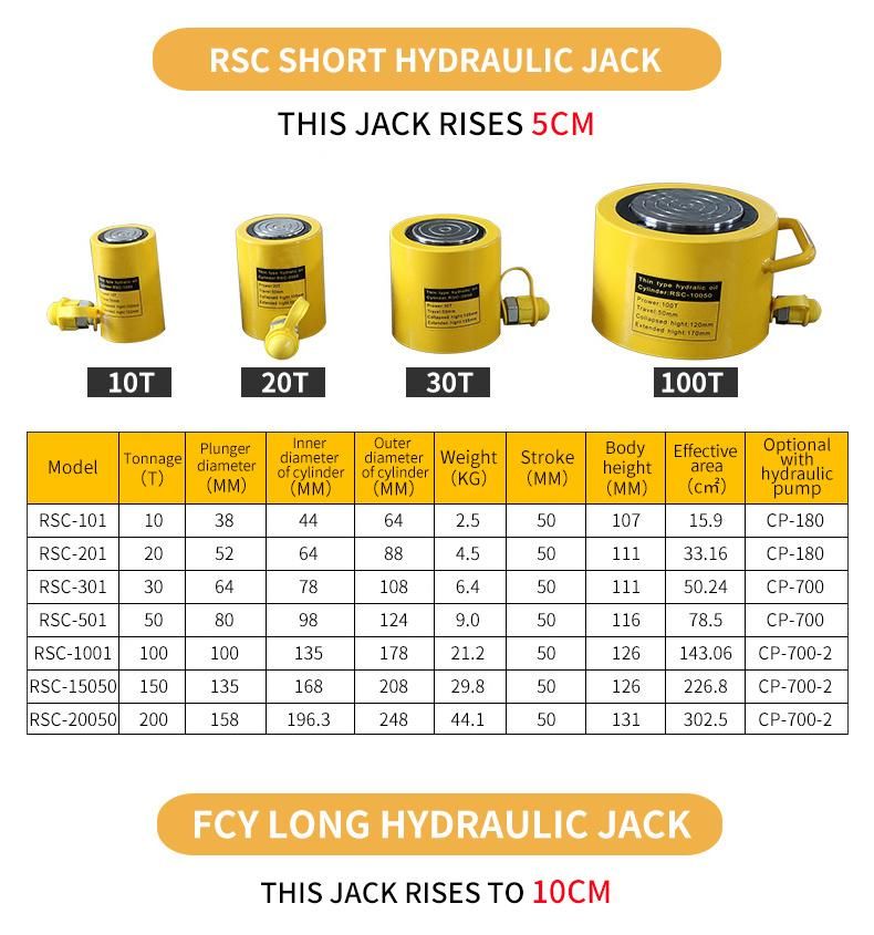 3ton 100 500 Ton Double Acting Hydraulic Lift Electric Jack Cylinder