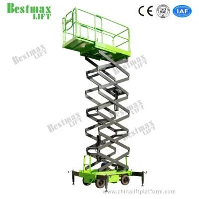 18m Lift Height Manual Pushing Scissor Lift with Extension Platform