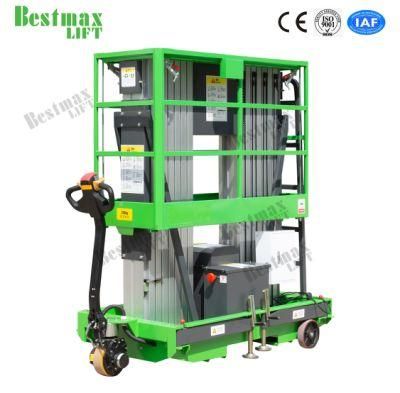 Manual Pushing Vertical Lift Double Mast Aluminum Frame Man Lift