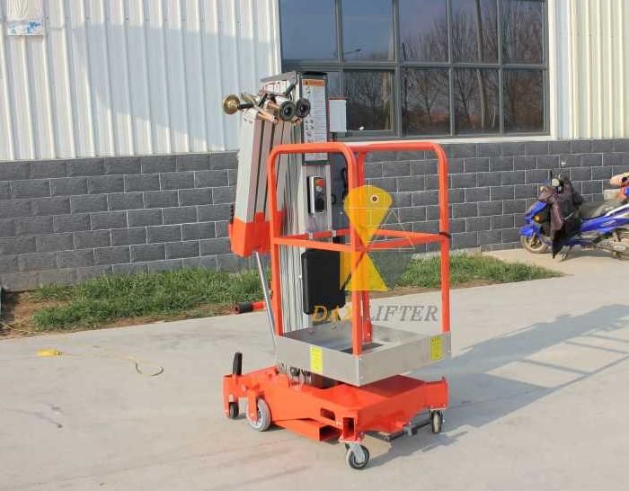 China Supplier Vertical Rise Safe Single Mast Aluminum Hydraulic Lift