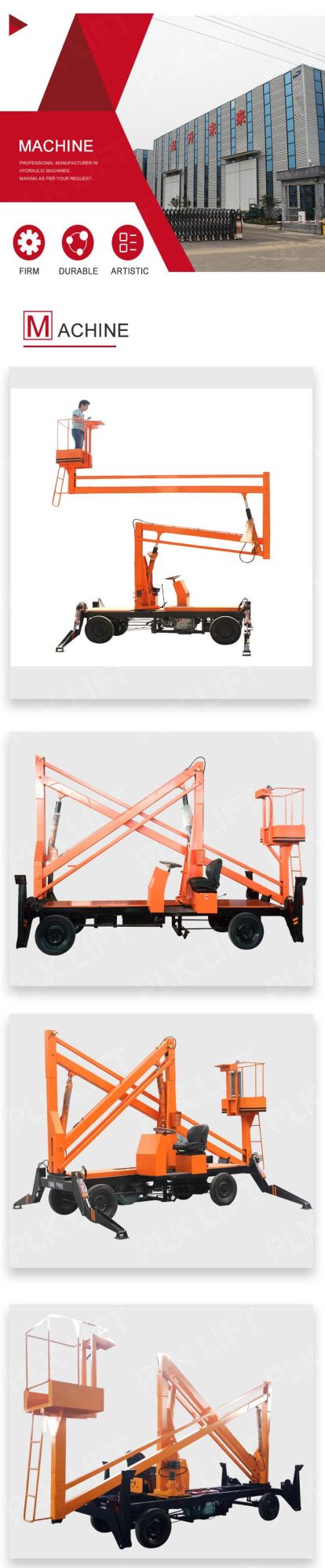 10m 12m Drivable Cherry Picker Self Propelled Boom Lift for Sale