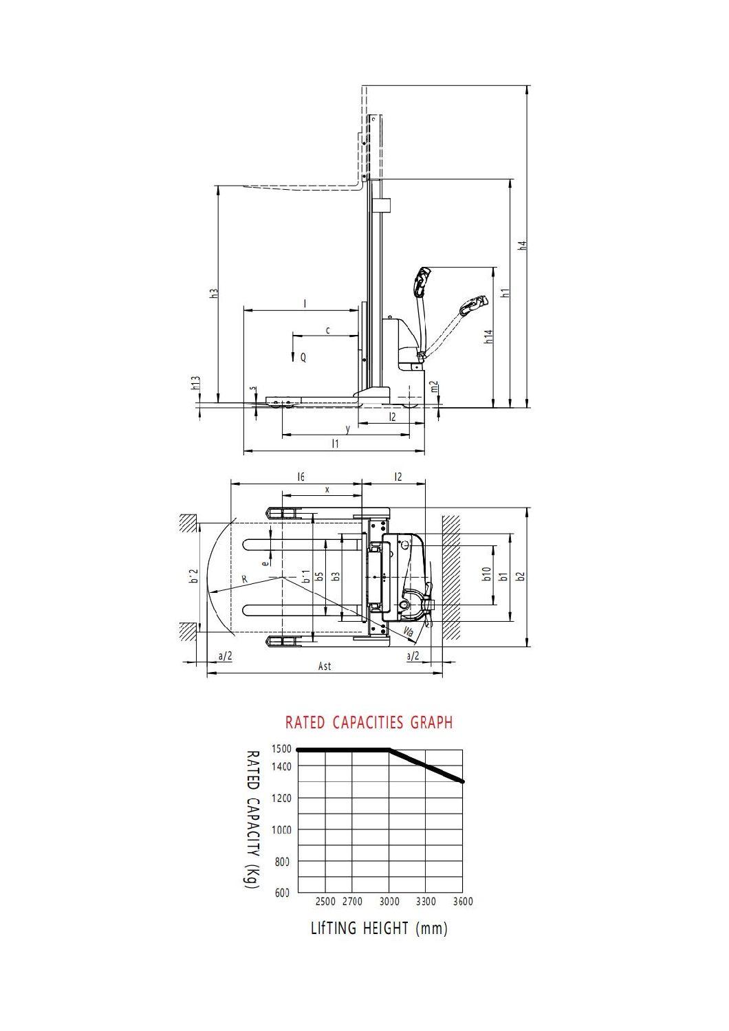 Full Electric Stacker 1800kg Pedestrian Model Walking Type